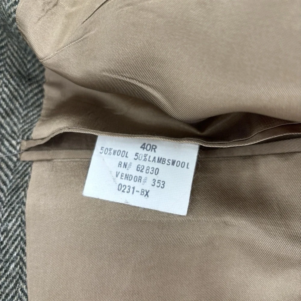 Lands End Sport Coat Blazer Mens 40R Brown Lambs Wool Herringbone‎ Two Button